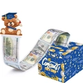 Blue 2024 graduation money pulling gift box with bear topper and money sleeves - Graduation Bear Money Box