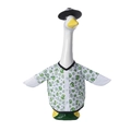 Goose garden statue wearing a green soccer print outfit and matching football hat - Green Soccer Pattern