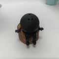 Creative black spherical figure on wooden base with three holes for toothpicks or aroma - Bowling Ball Style