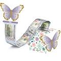 Floral money pull gift box set with 3D purple butterflies and clear dollar sleeves - Purple Butterfly Theme Money Pulling Box