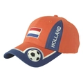 Dettaglio del calcio ricamato e bandiera olandese sul berretto da baseball arancione - Stile Olanda (Stile 3)