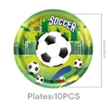 Macro shot of 9-inch soccer party plates set for sports birthday decorations, 10-piece pack - Large Plates