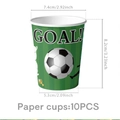 Detail view of soccer party paper cups with GOAL design and precise size dimensions - Paper Cup