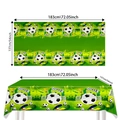 Soccer themed green party tablecloth with football and trophy patterns 183x137cm - Tablecloth