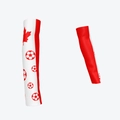 Pair of Canada flag inspired football arm sleeves with red maple leaf and soccer ball patterns - Canada Style