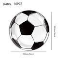 Set of 10 black and white soccer themed 9-inch disposable paper plates for party - 9-Inch Paper Plates (Pack of 10)