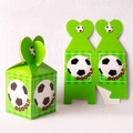 Soccer themed green party favor boxes with GOOOL text and football patterns for birthdays - Candy Box / Set of 6