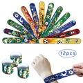 Set of 12 football themed snap bracelets with soccer patterns and GOAL slogans - Soccer Pattern Slap Bracelet