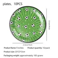 Pack of ten 9-inch soccer theme disposable paper plates with green star pattern - Nine Inch Plate - Green Soccer