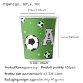 Detailed size specifications for 9oz green soccer party paper cups with dimensions - Paper Cup - Green Soccer