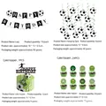 Detailed views of soccer theme Happy Birthday banner, spiral charms and cake toppers - 4 Piece Party Pack