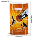 Détail de 10 sacs cadeaux thème basket avec dimensions 25x17cm sur fond blanc pur - Ballon de basket