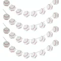Baseball themed party garland banner with red stitching pattern on white round cards - White Baseball