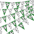 Guirlande de fanions de football avec drapeaux triangulaires verts et blancs et étoiles - Fanions Football Verts