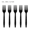 Set of 10 black football party forks with textured grip, size 16.1x3cm for sports events - Black Plastic Forks (10 PCS)