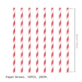 Set mit 10 rot-weiß gestreiften Papierstrohhalmen, 20 cm lang für Weltcup-Partys - Rotes Stroh