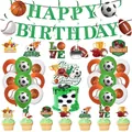 Fournitures de fête d'anniversaire sport avec bannières, ballons et décorations - Bannière Topper de Gâteau Ballon Spirale Suspendue