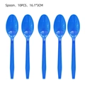 Set of 10 disposable blue plastic spoons with textured handles measuring 16.1x3cm each - Blue Spoons (10pcs)