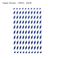 Blue and white striped disposable paper straws for sports birthday party set, 10 pieces - Blue Striped Paper Straws