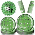 Green soccer theme party tableware set with paper plates cups and napkins - Main Combo (Plates/Napkins/Cups) - Green Soccer