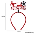 Red soccer fan headband with soccer ball and athlete silhouette, size 24cm by 15.5cm - Shooting Goal Style