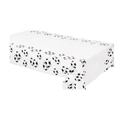 Soccer party tablecloth featuring black and white football patterns on plastic surface - Black & White Soccer Tablecloth (108*180cm)