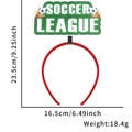 Soccer league headband with green decoration plate and red hairband dimensions shown - Soccer League Style