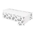Rectangle white tablecloth with soccer ball patterns for sports birthday party decor - Soccer Tablecloth (1 Pack)