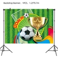Soccer goal backdrop banner with trophy and footballs for sports party decoration - Soccer Sports Backdrop