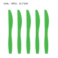 Detail of 5 green plastic football party knives with serrated edges in a 10-piece set - Green Plastic Knives
