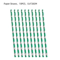 Set of 10 disposable green paper straws with black and white football patterns - Soccer Theme Paper Straws