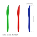 Set of 24 colorful plastic knives for soccer themed party tableware in red blue green - Dinner Knife