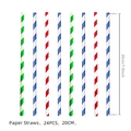 Pack of 24 colorful striped eco-friendly paper straws in red blue and green stripes - Straw