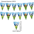Set of 12 soccer themed birthday party pennants in blue and green with goal patterns - Soccer Pennant Banner