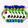 Vibrant blue soccer theme party blowouts with GOOOL print decorations set of 6 items - Party Blowouts / Set of 6