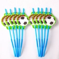 Set of blue soccer themed party straws with decorative green soccer ball cardstock - Plastic Straws / 10 Pieces Pack
