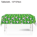 Soccer themed 137x274cm green striped tablecloth with football patterns for party decor - Green Soccer Tablecloth