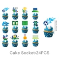 24-piece football theme cupcake toppers with soccer balls and jersey icons for parties - Small Cupcake Toppers