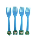 Set of four blue plastic party forks with soccer ball decorations for kids birthdays - Plastic Forks / 10 Pieces Pack