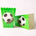 Disposable green football theme party popcorn boxes with soccer ball pattern and GOOOOL text - Popcorn Boxes / Set of 6