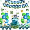 Soccer themed birthday party decoration set with banners, balloons and cake toppers - Full Decoration 5-Piece Set (Includes Balloons)