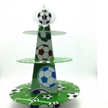 Three-tier football themed cupcake stand for green soccer birthday party decorations - 3-Tier Cupcake Stand / 1 Piece