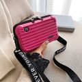Hot pink PC hardshell mini suitcase crossbody bag with vertical stripe design and wide strap - Rose Red