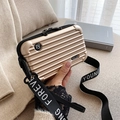 Mini champagne gold hard shell suitcase crossbody bag with logo strap - Luxury Gold