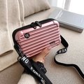 Mini hardshell suitcase crossbody bag in rose gold with Forever Young logo strap - Rose Gold