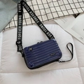 Miniature deep blue hardshell shoulder bag with suitcase texture and sporty strap - Dark Blue