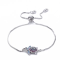 Silver turtle bracelet with colorful zircon stones and adjustable box chain - Silver