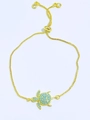 Detail of adjustable gold box chain bracelet with blue zircon sea turtle pendant - Gold-Sky Blue