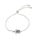 Silver turtle box chain bracelet with multi-color micro-pave cubic zirconia settings - White Silver