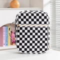Quilted checkerboard book storage bag with black and white pattern and gold zipper detail - Corduroy Checkerboard Pattern Black And White Checkerboard / 29*8*22.5cm